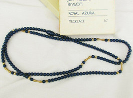 Avon Royal Azura necklace blue navy plastic beads 36&quot; new in box - $6.44