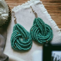 Chunky Knot Beaded Earrings Faux Turquoise Dangle Western Statement Bohemian   - £15.52 GBP