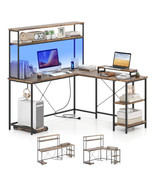 L-Shaped Reversible Gaming Desk with LED Strip and Power Outlets Hutch M... - $4,632.36 MXN