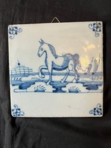 Antique Delft Tile UNICORN Netherlands Hand Painted - $121.45