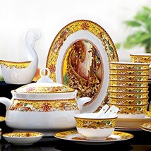 Luxurious Jingdezhen 60pcs Set Chinaware Dinnerware Set Bowls Plates Handmade Ar - £394.88 GBP