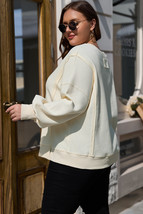 White Solid Color Waffle Knit Drop Shoulder Plus Size Sweatshirt - $32.63