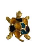 Vintage Gold Tone Sea Turtle Brooch Enamel Shell Blue Amber Green Turtle... - $11.70