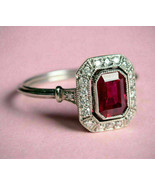 3Ct  Simulated Art Deco Red Emerald Ruby  Engagement Ring 14K White Gold... - $100.94 CAD