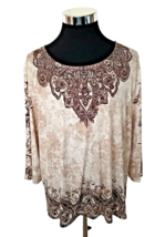 Alfred Dunner  Blouse Women&#39;s Size 2X Beaded Brown/beige Poly-Spandex Blend - $16.83