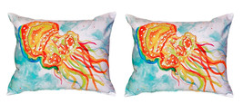 Pair of Betsy Drake Orange Jellyfish No Cord Pillows - £62.12 GBP