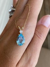 2.00Ct Pear Cut London Blue Topaz Solitaire Pendant 14K Yellow Gold Plated - £84.18 GBP