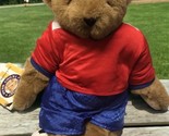 NWT Vermont Brown Teddy Bear Soccer Ball Red Jersey 16” Plush Stuffed An... - $19.79
