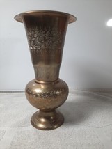 Vintage Brass and Enamel Floral Etched Vase Made in India.  8&quot; Tall - $16.04