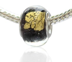 Goldtone Foil On Black European Bead Pandora Style Chamilia Troll Biagi - £3.86 GBP