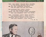 Vintage Linen Postcard Will Rogers &amp; His House Poem Radio Announcer P8 - $4.90