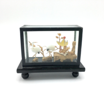 CHINESE carved cork miniature diorama - 2&quot; tall black lacquer shadow box... - £21.95 GBP