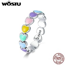 WOSTU Hot Sale 925 Sterling Silver Multi-Color Rainbow Heart Finger Rings For Wo - £14.43 GBP