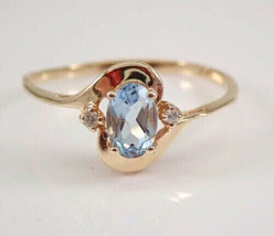 2Ct Oval Cut CZ Aquamarine Solitaire Engagement Ring 14K Yellow Gold Plated - £88.48 GBP