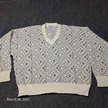 VTG London Fog Sweater Men XL White V Knit Geometric Long Sleeve - $19.33