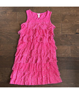 Justice Girls Pink Embellished Sequined Sleeveless summer Ruffles Dress ... - £10.15 GBP