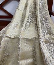Indian Brocade Fabric White &amp; Gold Fabric Wedding Fabric, Abaya Fabric - NF382 - £5.89 GBP+