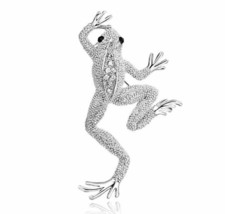 Vintage Look Silver Plated LUCKY Frog Brooch Suit Coat Broach Collar Pin B25 - £13.94 GBP