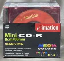 Imation 5 Neon Mini CD-R 202MB/23MIN 8cm/80MM For Cameras Computer - £5.36 GBP