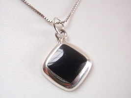 Simulated Black Onyx Square with Soft Corners 925 Sterling Silver Pendant - £16.58 GBP