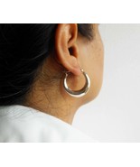 Crescent Moon Hoop Earrings, 925 sterling Silver, Women Chubby Earrings ... - £35.97 GBP