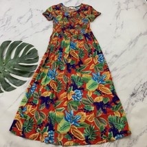 Impressions Womens Vintage Maxi Dress Size S Red Green Tropical Floral Smocked - $29.69