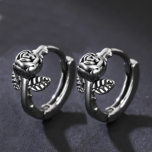 Surgical Steel Silver Rose Huggie Hoop Earrings Punk Rock Jewelry Men Women 2Pcs - £9.51 GBP
