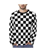 Black White Checkerboard Long Sleeve Cotton T-shirt (Size S - 5XL) - $49.29 CAD