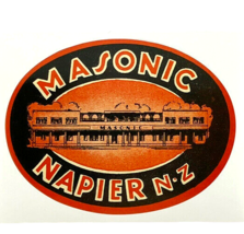 Luggage Label Rerpo Sticker Exotic Travel Masonic Hotel Napier N-Z - $11.87