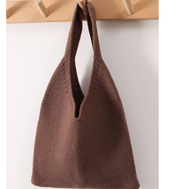 Knitting Fabric Solid Color Mini Handbag Mocha Coffee - $24.75