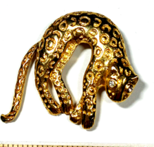 Vintage Gold Color Rhinestone Eyes Moving Tail CHEETAH 1 &amp;1/2&quot;&quot; Brooch - £14.98 GBP