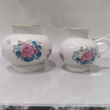 Imperial Porcelain LFZ Lomonosov Creamer and Small Vase Handpainted Flowers USSR - £36.23 GBP