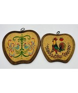 Wood Cork Trivets Roosters Apple Shape Pennsylvania Dutch Wall Hanging J... - £16.27 GBP