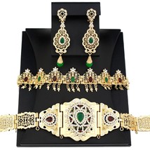 Gold Color Algeria Bride Jewelry Caftan Belt Earring Head Chain Set For Women Mo - £43.02 GBP