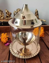 Diya with Borosilicate Glass Diya Decorative Brass &amp; Glass Oil Lamp Tea ... - $30.21