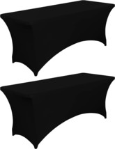 6FT Black Fitted Tablecloths for Rectangle Tables 2 Pcs Stretch Spandex ... - $34.05