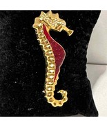 Vintage Costume Gold tone Seahorse Red Enamel Clear Stones - £13.81 GBP