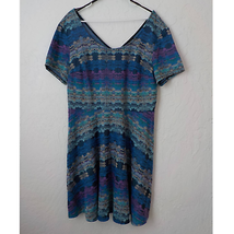 City Triangles Women size 18 Blue Fit Flare Dress ZipUp Multicolor Aztec Pattern - £12.36 GBP