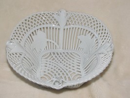 Romamerica White Porcelain Pierced Basket Weave Bowl Dish Tulip Leaf Flower - £17.39 GBP