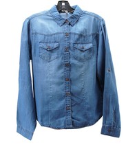 Women&#39;s Cotton Blue Denim Long Sleeve Button Up Casual Dress Shirt M - $16.82