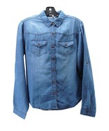 Women&#39;s Cotton Blue Denim Long Sleeve Button Up Casual Dress Shirt M - $313.17 MXN
