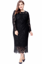 Unomatch Women Bodycon Flower Lace Decorated Plus Size Dress Black - £37.79 GBP