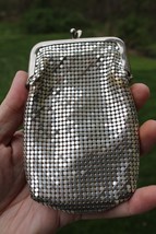 Vintage Cigarette Case Coin Purse 5.5&quot; SILVER METALLIC MESH - £17.57 GBP