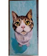 Original Acrylic Canvas Painting 17 1/2 X 10 Cat Art - $65.00