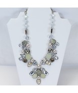 Chico&#39;s Pearl Crystal Druzy Flower Cluster Silver Bib Necklace 21&quot; Long ... - $491.02 MXN