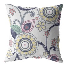 16 White Yellow Floral Indoor Outdoor Throw Pillow - £40.37 GBP