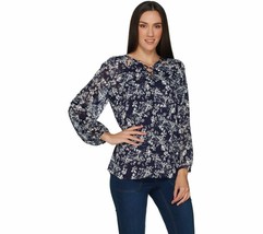 Laurie Felt Woven Blouse With Lace Up Detail Navy Floral Medium - £7.43 GBP