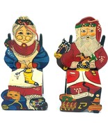 Vtg 1989 Original SIGNED Painted Wood Christmas Ornaments Santa &amp; Mrs. C... - €19,59 EUR
