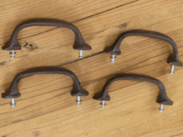 4 CAST IRON HANDLES RUSTIC DRAWER PULLS 5 1/4&quot; LONG  **SMALL HOLES IN CA... - $15.99