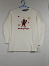 Vtg Karen Scott White Ugly Christmas Sweater Skating Bear Plaid Skirt Stars Med - £19.57 GBP